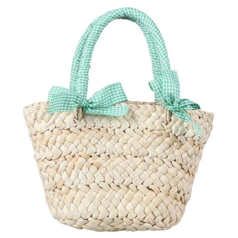 Woven Bow Knot Girls' Straw Bag for Summer Beach