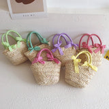 Woven Bow Knot Girls' Straw Bag for Summer Beach
