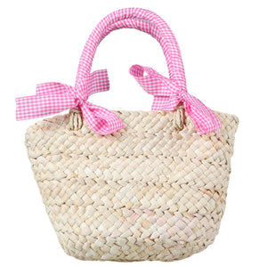 Woven Bow Knot Girls' Straw Bag for Summer Beach