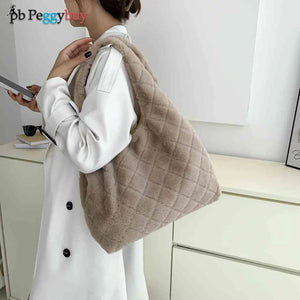 Winter Furry Rhombus Pattern Hobos Shoulder Bag for Women