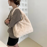 Winter Furry Rhombus Pattern Hobos Shoulder Bag for Women