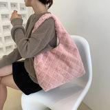 Winter Furry Rhombus Pattern Hobos Shoulder Bag for Women