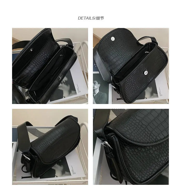 Vintage PU Leather Women Underarm Bag Mini Tote