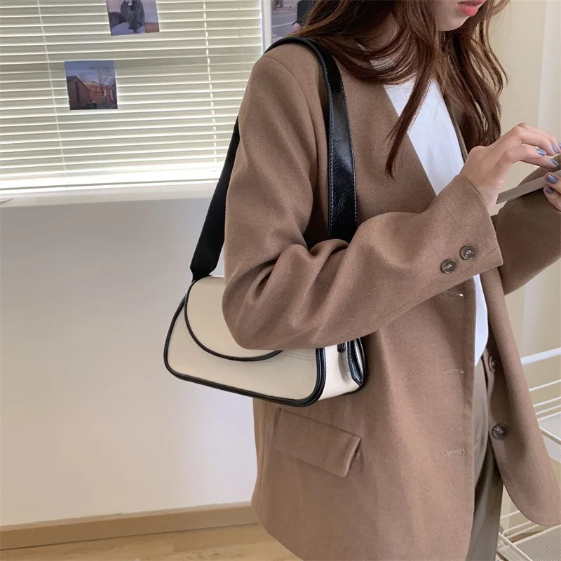 Vintage PU Leather Women Underarm Bag Mini Tote