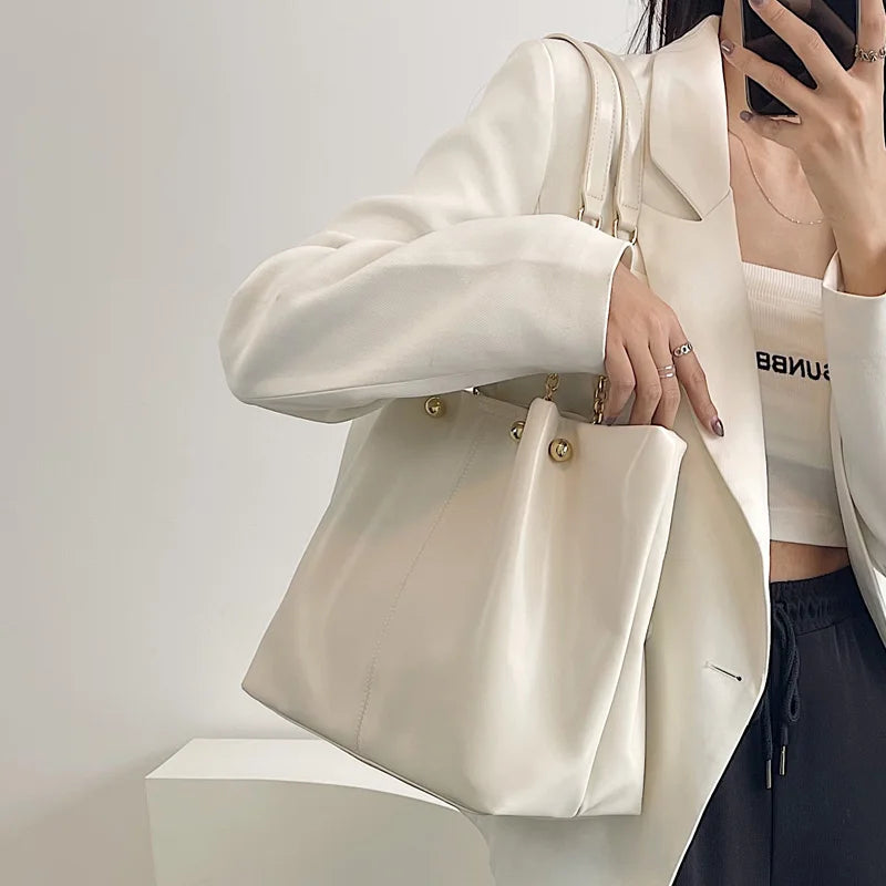 Women Chain Shoulder Bag Female Pu Leather Top Handle Bags Solid