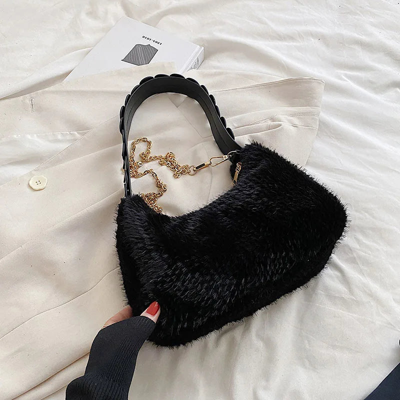 Plush Chain Crossbody Shoulder Bag Winter Furry Lady Clutch Purse Handbag