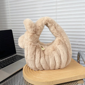 Soft Plush Hobos Shoulder Bags Winter Furry Ladies Clutch Handbag