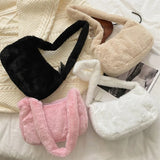 Soft Plush Hobos Shoulder Bag Winter Furry Ladies Clutch Purse Handbag