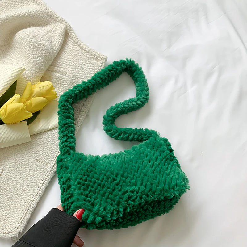Soft Plush Hobo Shoulder Bag Winter Furry Clutch Purse Handbag