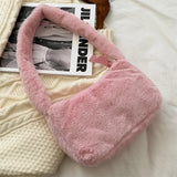 Soft Plush Hobos Shoulder Bag Winter Furry Ladies Clutch Purse Handbag