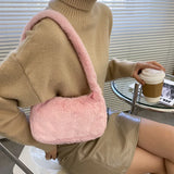 Soft Plush Hobos Shoulder Bags - Furry Ladies Clutch Purse Handbag