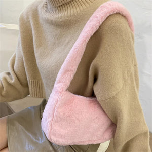 Soft Plush Hobos Shoulder Bag Winter Furry Ladies Clutch Purse Handbag