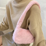 Soft Plush Hobos Shoulder Bag Winter Furry Ladies Clutch Purse Handbag