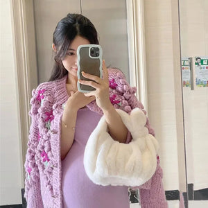 Soft Plush Hobos Shoulder Bags Winter Furry Ladies Clutch Handbag