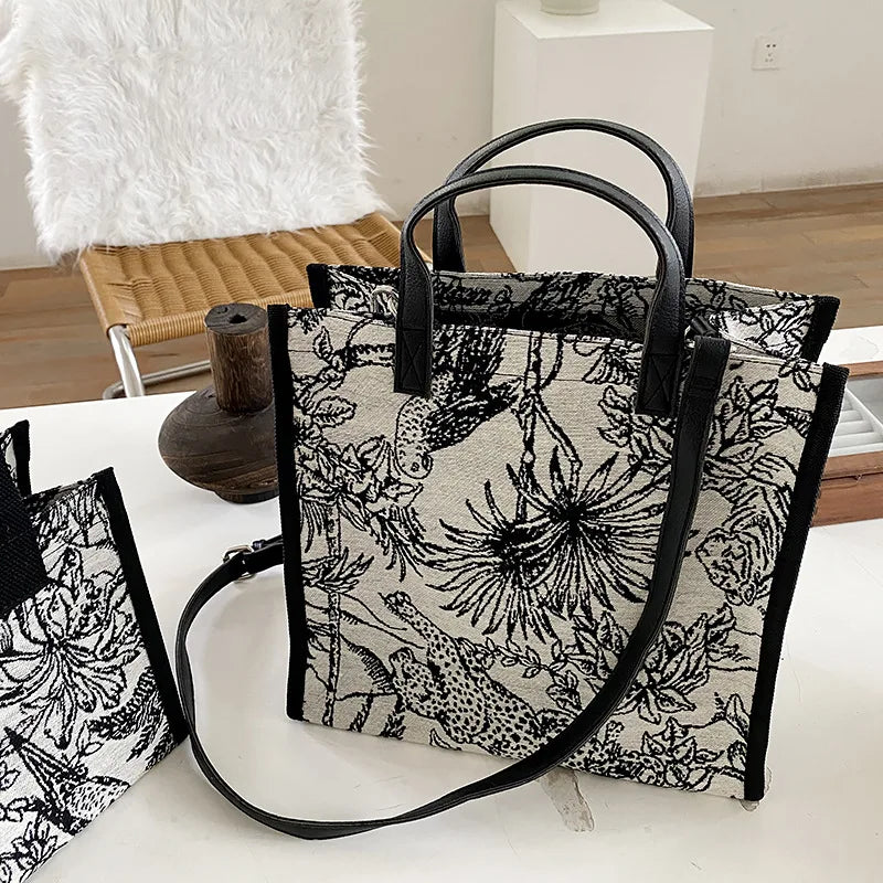 Vintage Striped Tote Bag For Ladies Graffiti Capacity Handbag