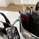 Vintage Striped Tote Bag For Ladies Graffiti Capacity Handbag