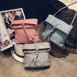 Women Leather Messenger Bag Drawstring Tassels Shoulder Bag