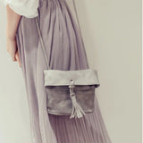 Women Leather Messenger Bag Drawstring Tassels Shoulder Bag