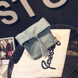 Women Leather Messenger Bag Drawstring Tassels Shoulder Bag