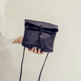 Women Leather Messenger Bag Drawstring Tassels Shoulder Bag