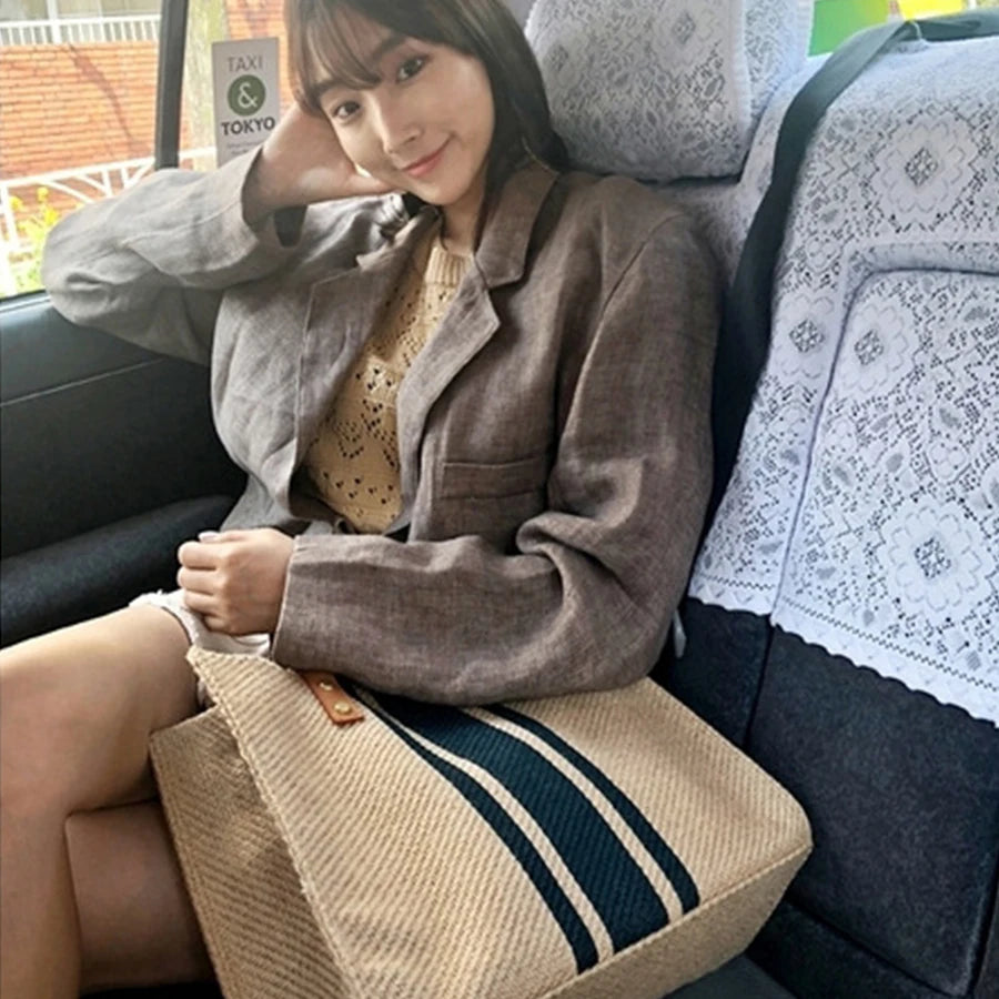 Vintage Striped Tote Large Capacity Handbag for Women