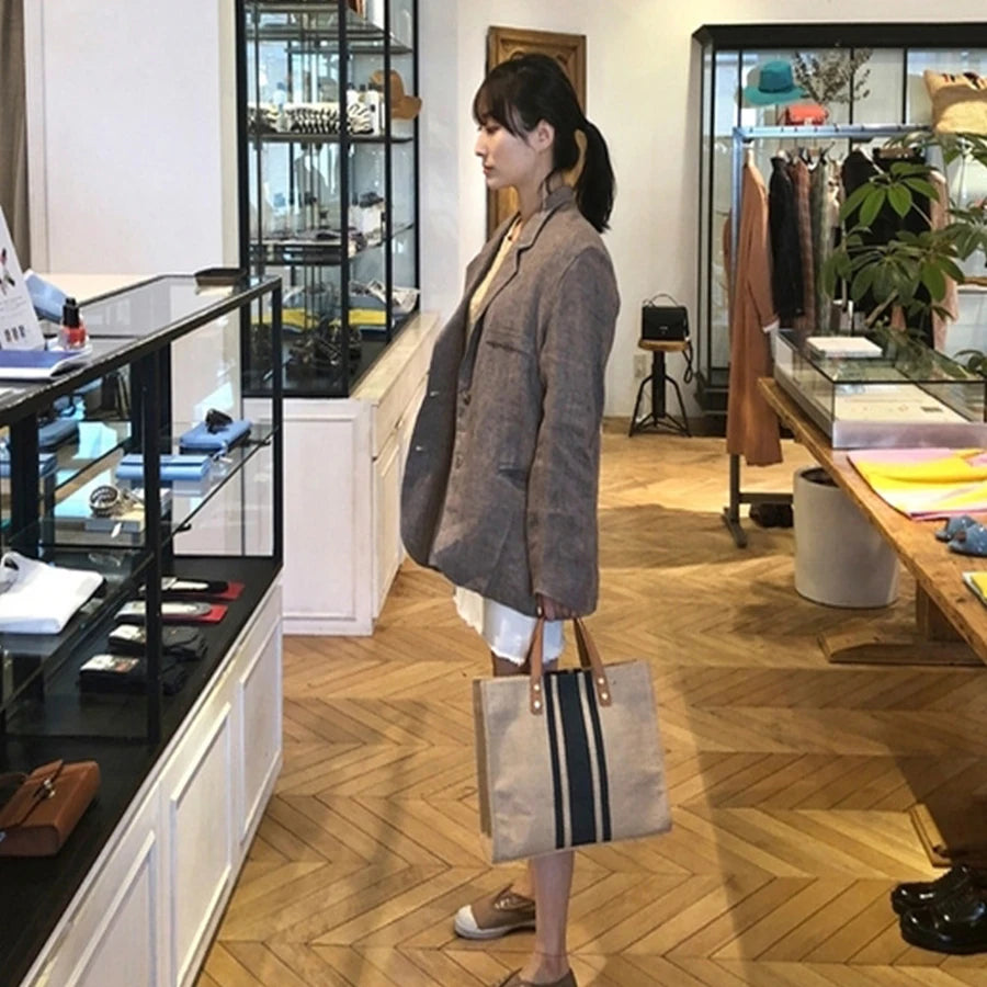 Large-capacity Vintage Striped Tote Handbag for Women
