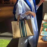 Striped Tote Large-capacity Handbag Vintage Briefcase