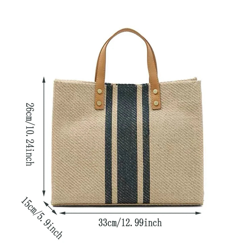 Striped Tote Large-capacity Handbag Vintage Briefcase