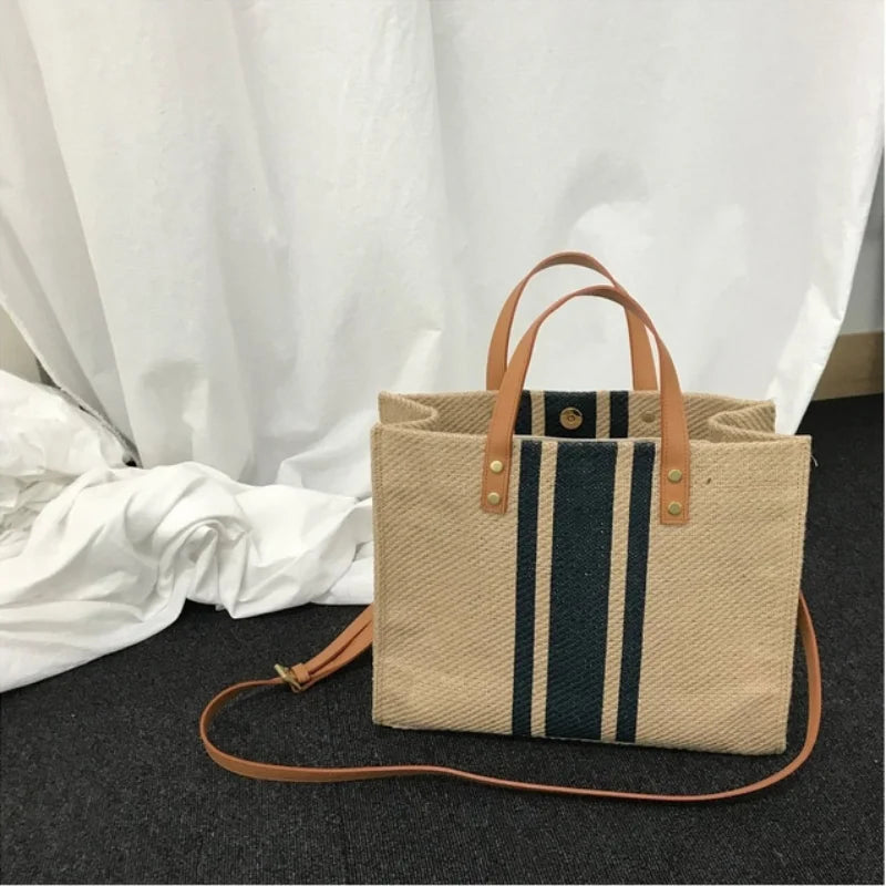 Vintage Striped Tote Handbag for Women