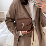 Women's Soft PU Leather Saddle Shoulder Bag Zipper Flap Mini Handbag