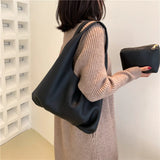 Women's Leather Shoulder Tote Bag - Large Capacity Shopper Handbag