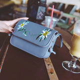 Women Messenger Bags PU Leather Handbag Flowers Embroidery Beach Bag