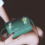 Women Messenger Bags PU Leather Handbag Flowers Embroidery Beach Bag