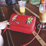 Women Messenger Bags PU Leather Handbag Flowers Embroidery Beach Bag
