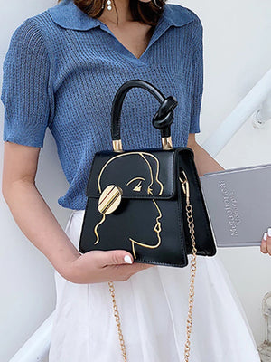 Women Shoulder Bags Texture Embroidery Small Bag PU Leather Chains Handbag