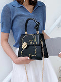 Women Shoulder Bags Texture Embroidery Small Bag PU Leather Chains Handbag