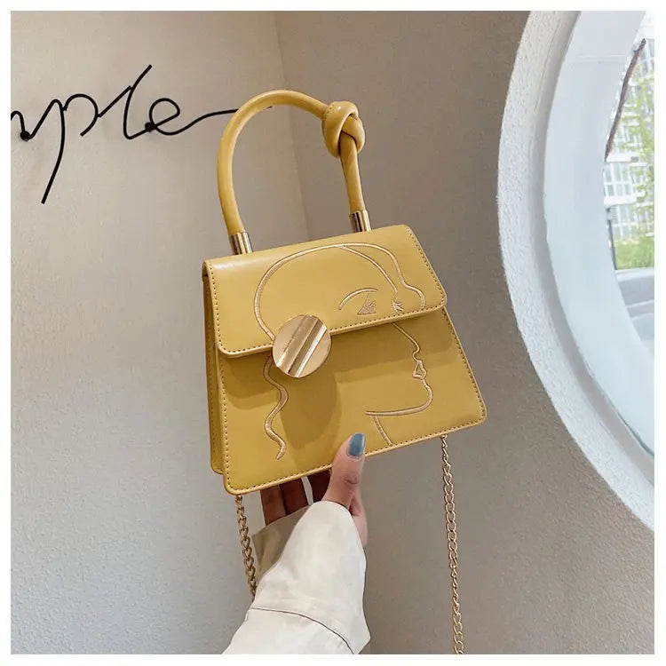 Women Shoulder Bags Texture Embroidery Small Bag PU Leather Chains Handbag