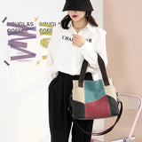 Women's Contrast Canvas Bag Large Capacity Retro Stitching Handbag