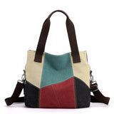 Women's Contrast Canvas Bag Large Capacity Retro Stitching Handbag