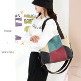 Women's Large Capacity Canvas Shoulder Handbag Retro Patchwork College