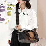 Women's Large Capacity Canvas Shoulder Handbag Retro Patchwork College