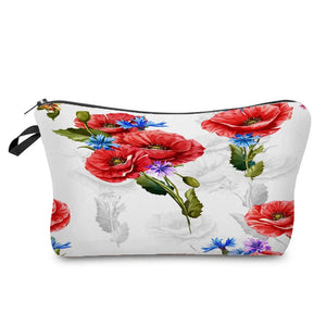 Flower Double-Sided Print Cosmetic Bag Floral Makeup Organizer Portable Bag