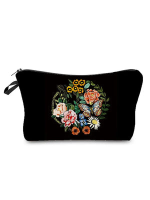 Flower Double-Sided Print Cosmetic Bag Floral Makeup Organizer Portable Bag