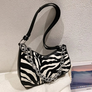 Vintage French Shoulder Bag Metal Chain Crossbody Bag Women Handbags