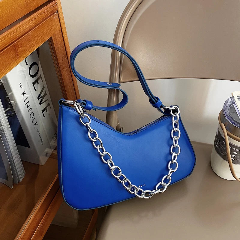 Vintage French Shoulder Bag Metal Chain Crossbody Bag Women Handbags