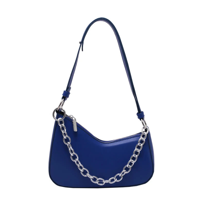 Vintage French Shoulder Bag Metal Chain Crossbody Bag Women Handbags