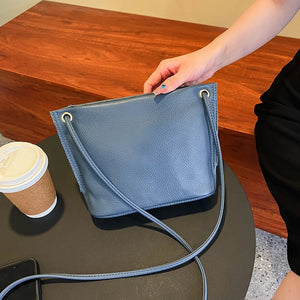 Small Leather Crossbody Bag for Women Solid Bucket Messenger Purse