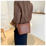 Small Leather Crossbody Bag for Women Solid Bucket Messenger Purse