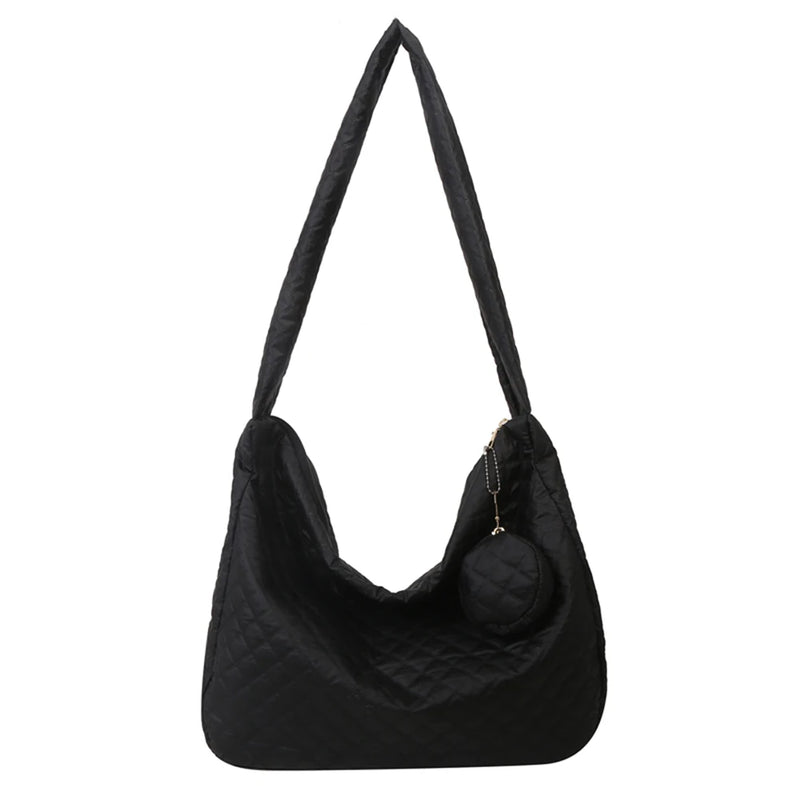 Nylon Quilted Shoulder Handbag Large Capacity with Small Purse