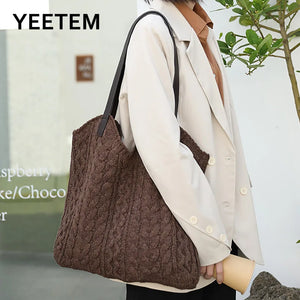 Knitted Wool Handbags Casual Mori Style Woven Shoulder Bag